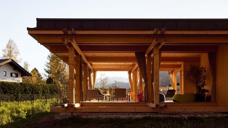 Pictures of a dream holiday in Bad Tölz Modern wooden pavilion with seating area and mountain view